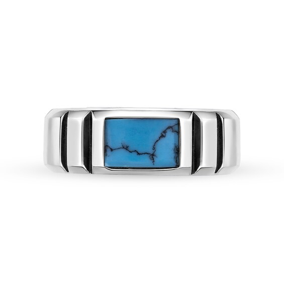 Rectangular Turquoise Solitaire Inlay Ribbed Shank Ring in Sterling Silver
