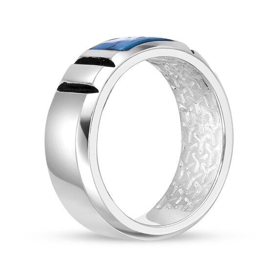 Rectangular Turquoise Solitaire Inlay Ribbed Shank Ring in Sterling Silver