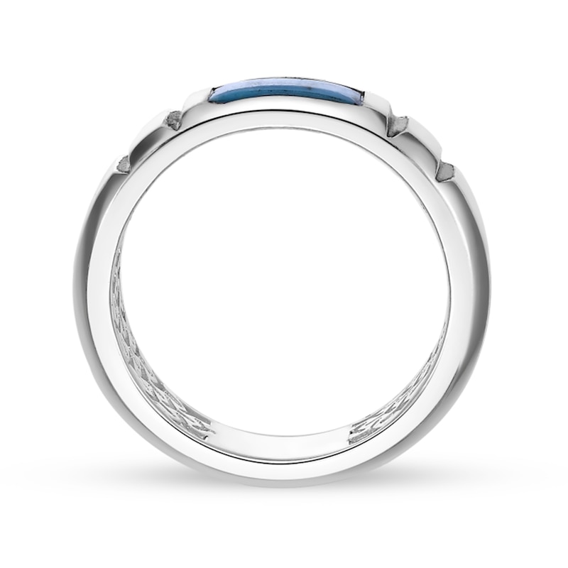 Main Image 4 of Rectangular Turquoise Solitaire Inlay Ribbed Shank Ring in Sterling Silver