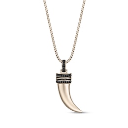 1/4 CT. T.W. Black Diamond Antique-Finish Horn Pendant in Sterling Silver with 14K Gold Plate - 24"