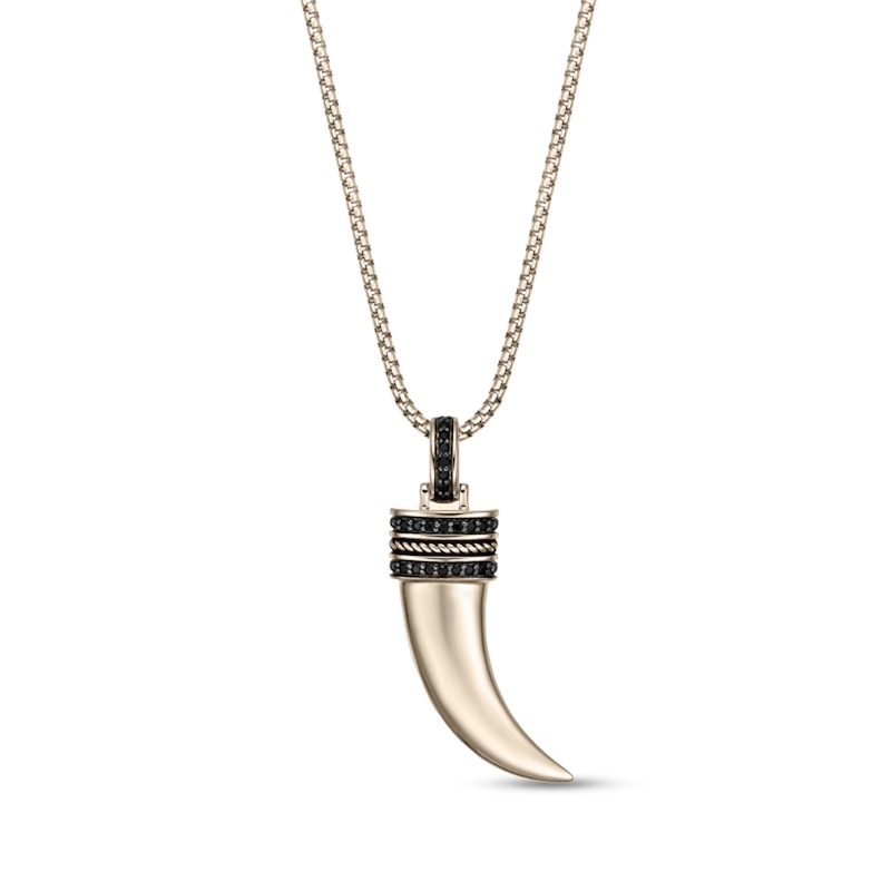 Main Image 1 of 1/4 CT. T.W. Black Diamond Antique-Finish Horn Pendant in Sterling Silver with 14K Gold Plate - 24"