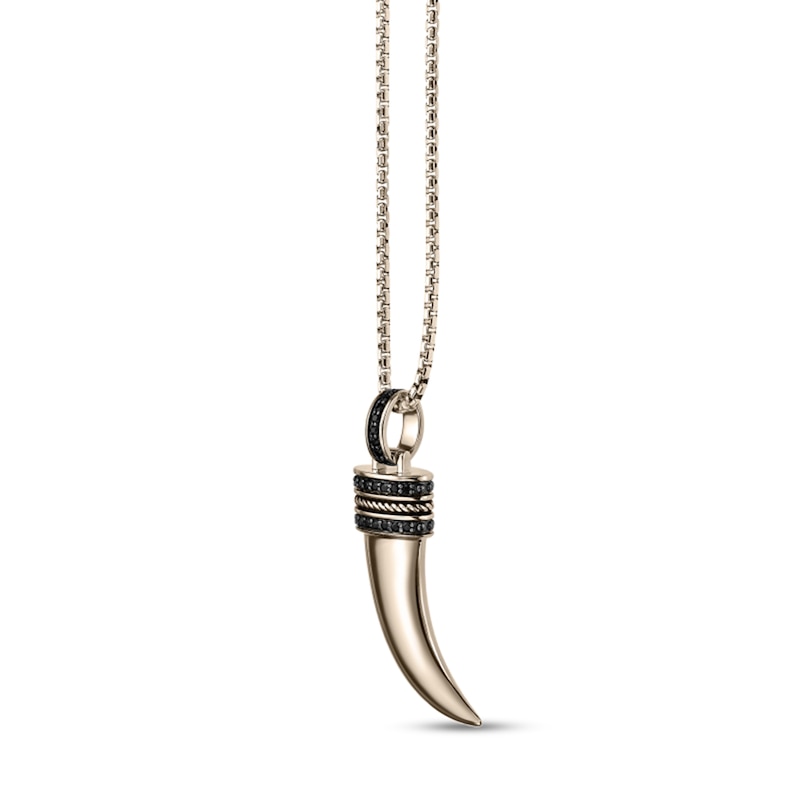 Main Image 2 of 1/4 CT. T.W. Black Diamond Antique-Finish Horn Pendant in Sterling Silver with 14K Gold Plate - 24"