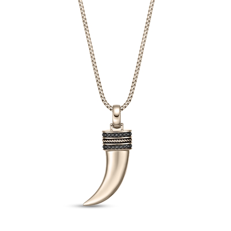 Main Image 3 of 1/4 CT. T.W. Black Diamond Antique-Finish Horn Pendant in Sterling Silver with 14K Gold Plate - 24"