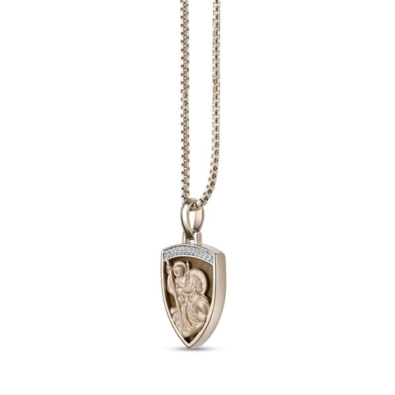 Tiger's Eye and 1/10 CT. T.w. Diamond Saint Christopher Shield Pendant in Sterling Silver with 14K Gold Plate - 24"