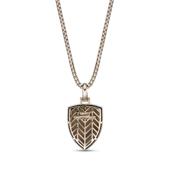 Tiger's Eye and 1/10 CT. T.w. Diamond Saint Christopher Shield Pendant in Sterling Silver with 14K Gold Plate - 24"