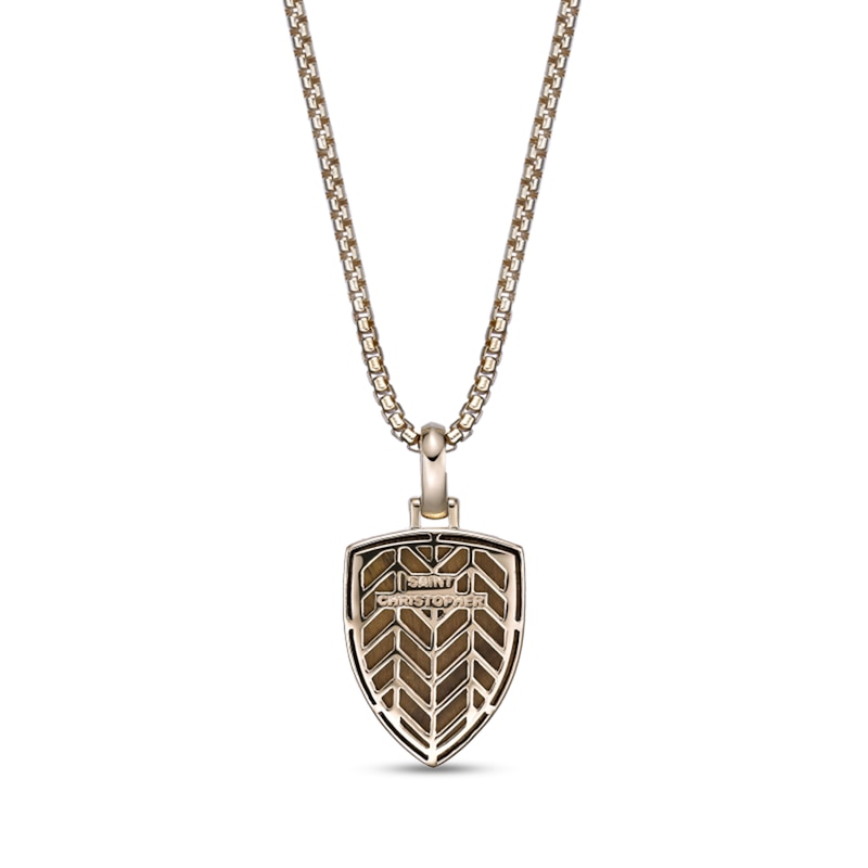 Main Image 3 of Tiger's Eye and 1/10 CT. T.W. Diamond Saint Christopher Shield Pendant in Sterling Silver with 14K Gold Plate - 24"