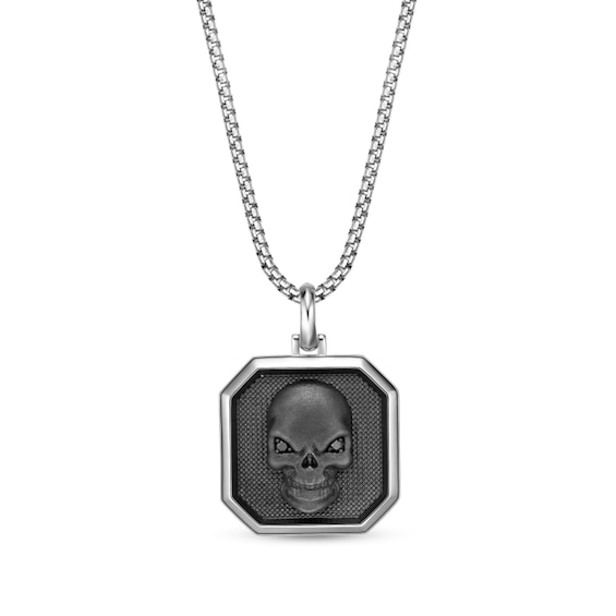 1/20 CT. T.w. Black Diamond Skull Octagon Pendant in Sterling Silver and Black Rhodium Plate - 24"