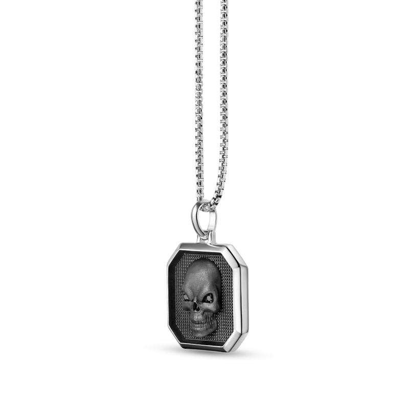 Main Image 2 of 1/20 CT. T.W. Black Diamond Skull Octagon Pendant in Sterling Silver and Black Rhodium Plate - 24"
