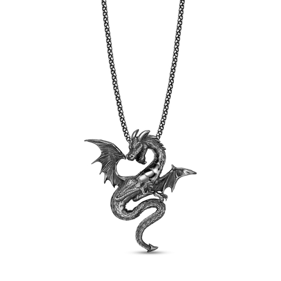 Dragon Pendant in Sterling Silver with Black Rhodium Plate - 24"