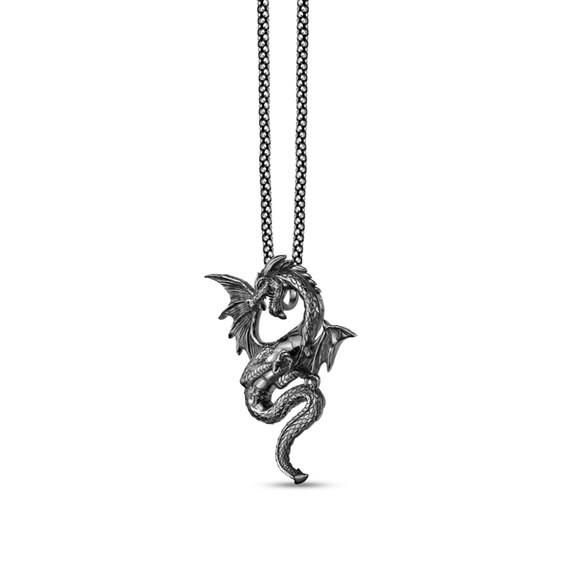 Dragon Pendant in Sterling Silver with Black Rhodium Plate - 24"