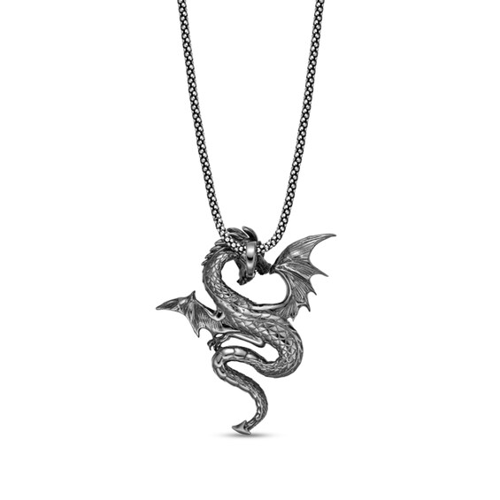 Dragon Pendant in Sterling Silver with Black Rhodium Plate - 24"