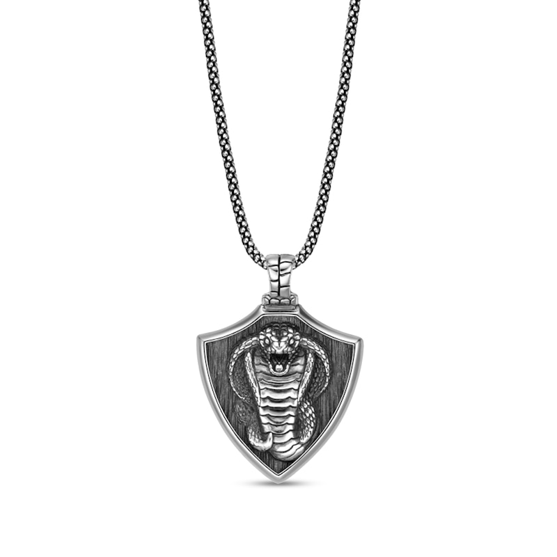 Main Image 1 of Oxidized Cobra Shield Pendant in Sterling Silver - 24"