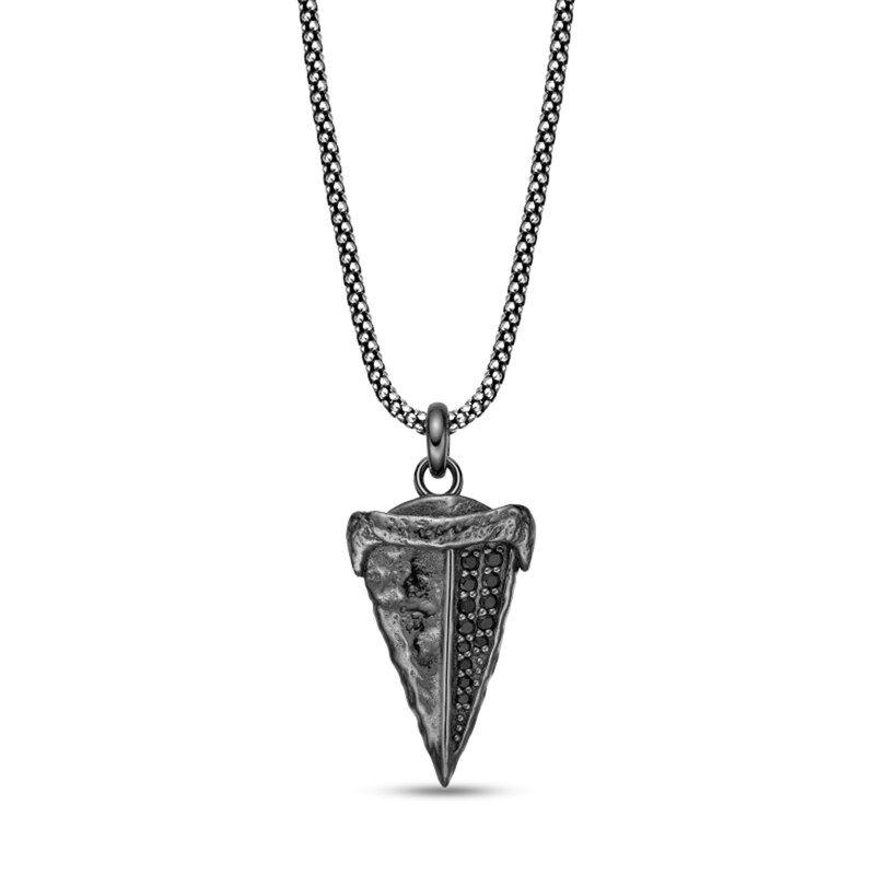 Main Image 1 of Black Spinel Hammered Arrow Pendant in Sterling Silver and Black Rhodium Plate - 24"