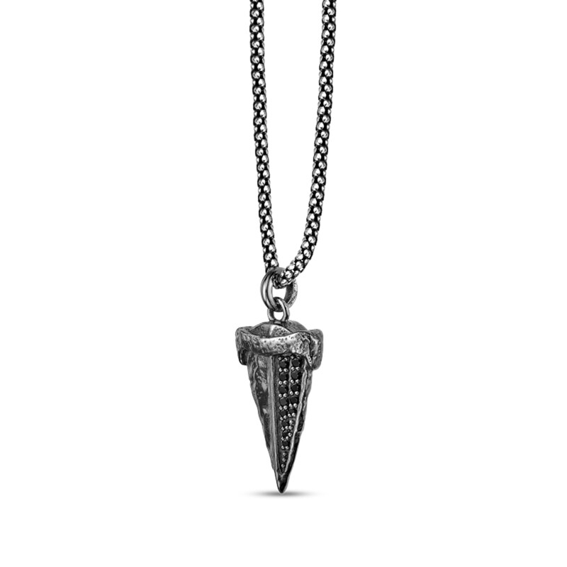 Main Image 2 of Black Spinel Hammered Arrow Pendant in Sterling Silver and Black Rhodium Plate - 24"
