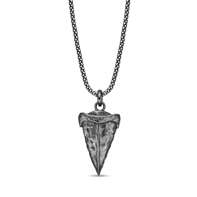 Main Image 3 of Black Spinel Hammered Arrow Pendant in Sterling Silver and Black Rhodium Plate - 24"