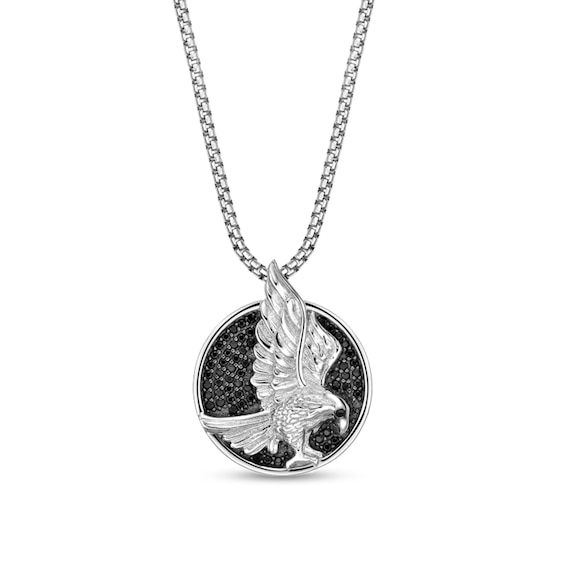 Black Spinel Eagle Medallion Pendant in Sterling Silver and Black Rhodium Plate - 24"