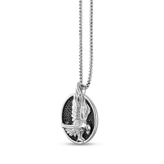 Black Spinel Eagle Medallion Pendant in Sterling Silver and Black Rhodium Plate - 24"