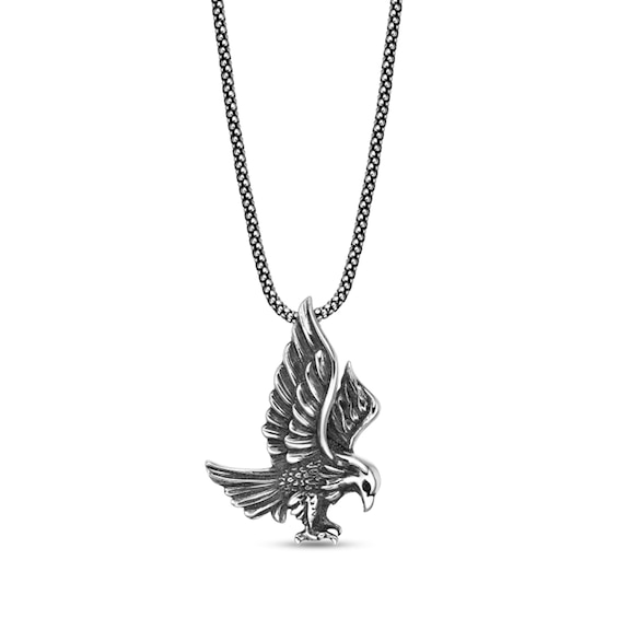 Black Spinel Oxidized Eagle Pendant in Sterling Silver - 24"