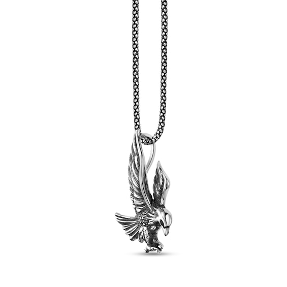 Black Spinel Oxidized Eagle Pendant in Sterling Silver - 24"