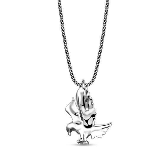 Black Spinel Oxidized Eagle Pendant in Sterling Silver - 24"