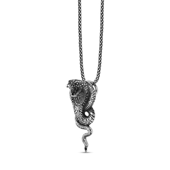 Black Spinel Oxidized Cobra Pendant in Sterling Silver - 24"
