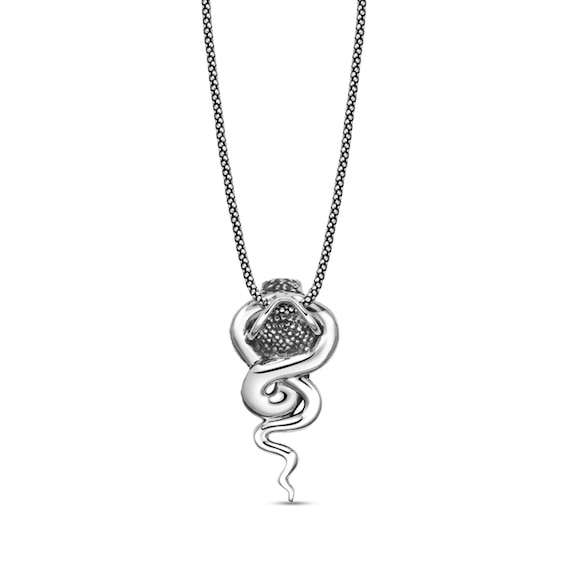 Black Spinel Oxidized Cobra Pendant in Sterling Silver - 24"