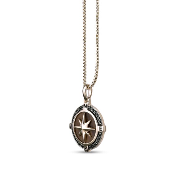 Tiger's Eye and 1/3 CT. T.w. Black Diamond Compass Pendant in Sterling Silver with 14K Gold Plate - 24"