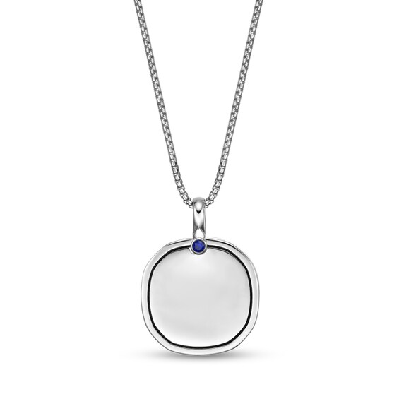 Blue Sapphire and 1/4 CT. T.w. Black Diamond Wolf Head Cushion Pendant in Sterling Silver - 24"