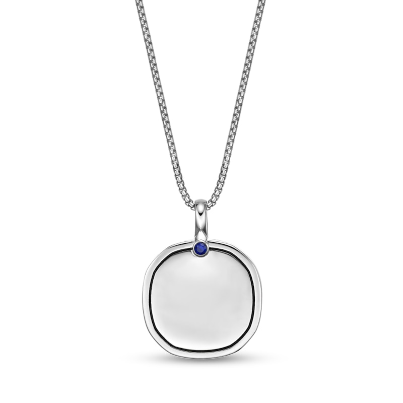 Main Image 3 of Blue Sapphire and 1/4 CT. T.W. Black Diamond Wolf Head Cushion Pendant in Sterling Silver - 24"