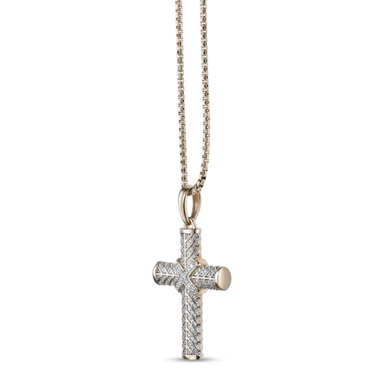 1/2 CT. T.w. Diamond Chevron Pattern Cross Pendant in Sterling Silver with 14K Gold Plate - 24"