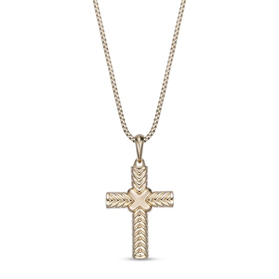 1/2 CT. T.w. Diamond Chevron Pattern Cross Pendant in Sterling Silver with 14K Gold Plate - 24"