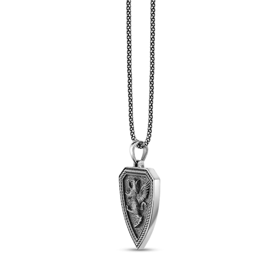 Oxidized Gryphon Shield Pendant in Sterling Silver - 24â