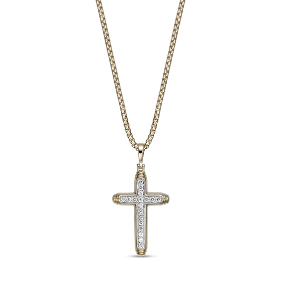 1/4 CT. T.w. Diamond Cross Pendant in Sterling Silver with 18K Gold Plate - 24"