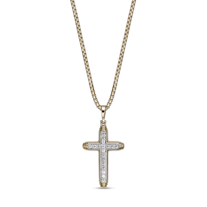 Main Image 1 of 1/4 CT. T.W. Diamond Cross Pendant in Sterling Silver with 18K Gold Plate - 24"