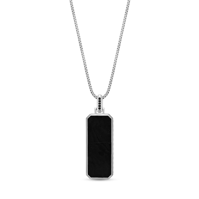 Main Image 1 of Octagon Onyx and Black Spinel Dog Tag Pendant in Sterling Silver - 24”