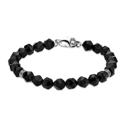 8.0mm Faceted Black Agate Bead Bracelet in Sterling Silver - 9.45”