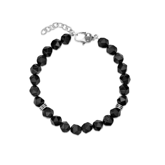 8.0mm Faceted Black Agate Bead Bracelet in Sterling Silver - 9.45â