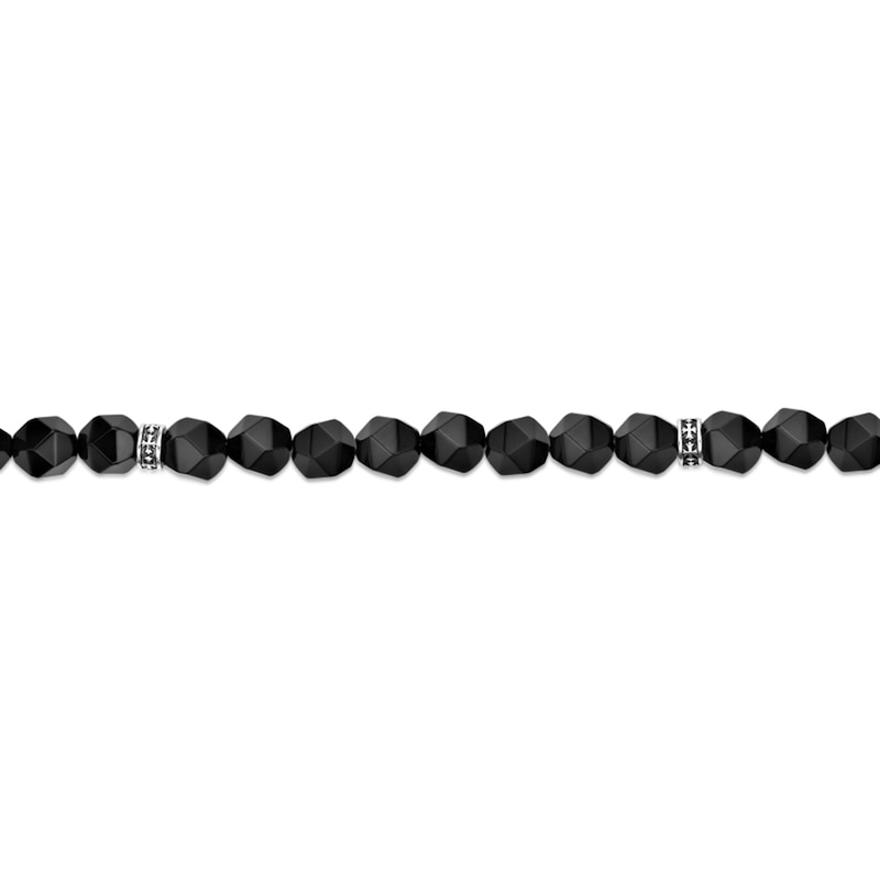 Main Image 3 of 8.0mm Faceted Black Agate Bead Bracelet in Sterling Silver - 9.45”