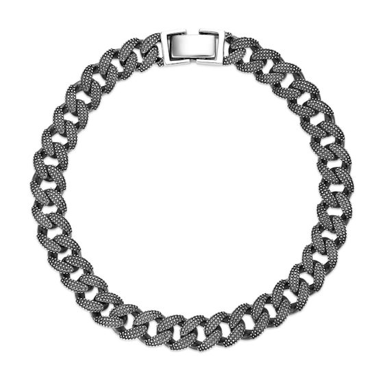 8.0mm Oxidized Textured Pattern Curb Chain Bracelet in Solid Sterling Silver and Black Rhodium Plate - 8.25â
