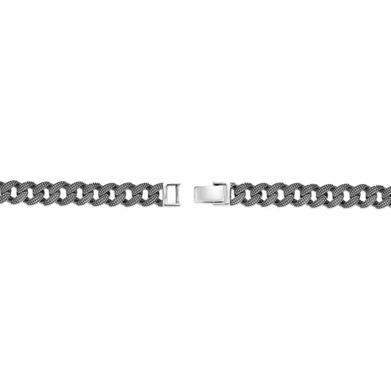 8.0mm Oxidized Textured Pattern Curb Chain Bracelet in Solid Sterling Silver and Black Rhodium Plate - 8.25â