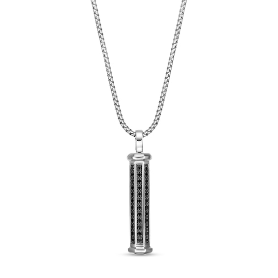 1 CT. T.w. Black Diamond Cylinder Pendant in Sterling Silver - 24"