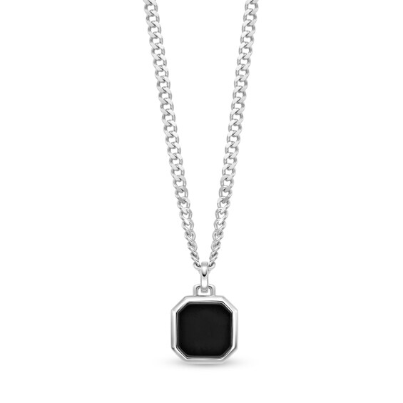 Octagon Onyx Pendant in Sterling Silver - 24"
