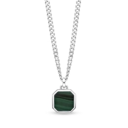 Octagon Green Malachite Pendant in Sterling Silver - 24"