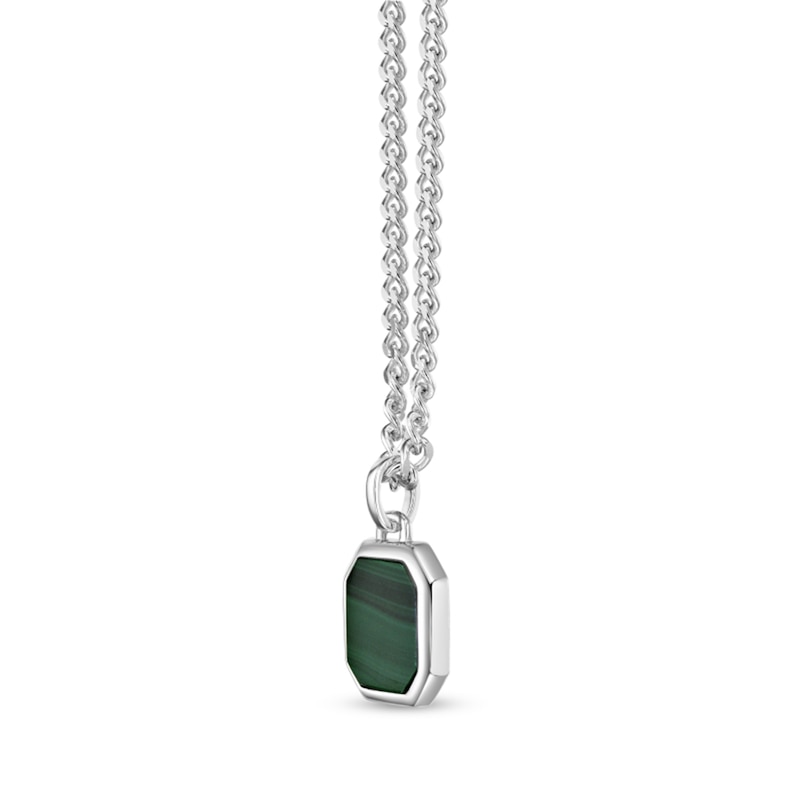 Main Image 2 of Octagon Green Malachite Pendant in Sterling Silver - 24"