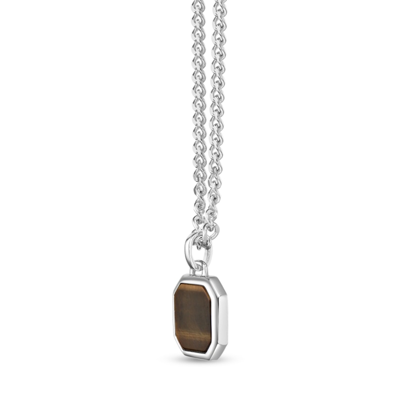 Main Image 2 of Octagon Tiger's Eye Pendant in Sterling Silver - 24"