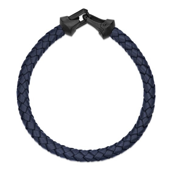 6.0mm Blue Leather Bracelet with Black Ion-Plated Stainless Steel - 8.5"