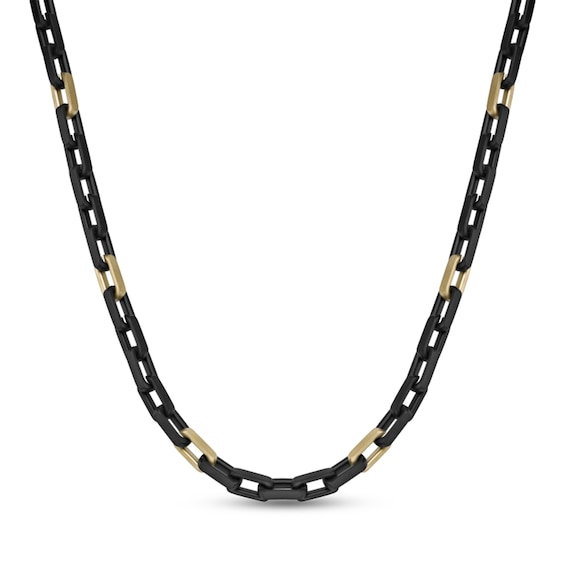 8.0mm Rectangle Link Chain Necklace in Solid Stainless Steel with Black and Yellow Ion Plate - 24"