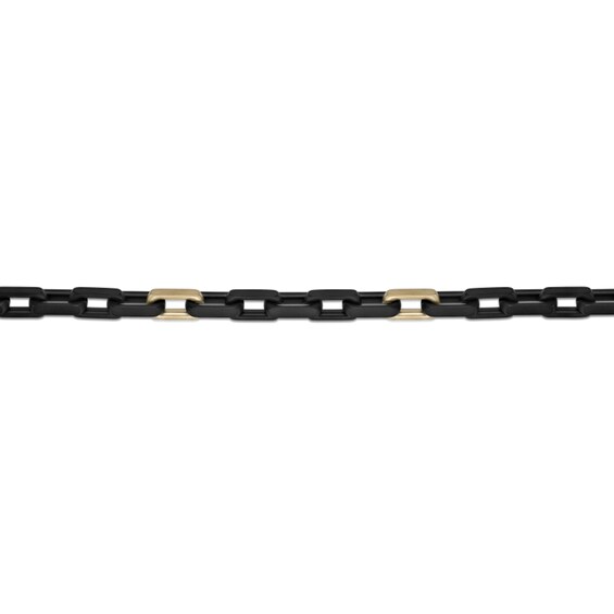 8.0mm Rectangle Link Chain Necklace in Solid Stainless Steel with Black and Yellow Ion Plate - 24"