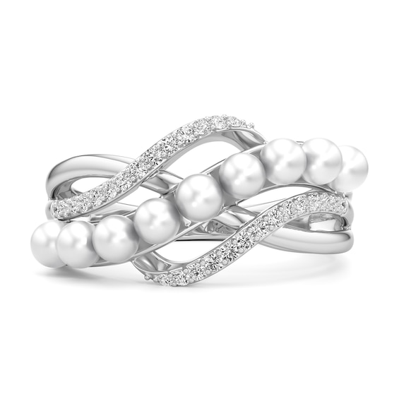 3.0mm Freshwater Cultured Pearl and White Lab-Created Sapphire Swirl Ring in Sterling Silver