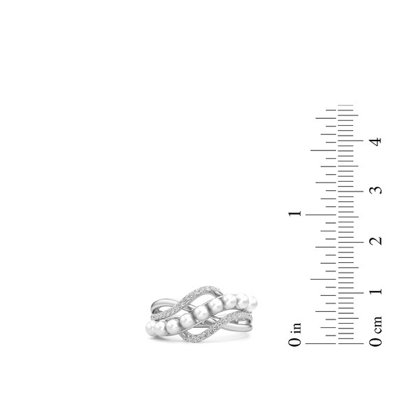 3.0mm Freshwater Cultured Pearl and White Lab-Created Sapphire Swirl Ring in Sterling Silver
